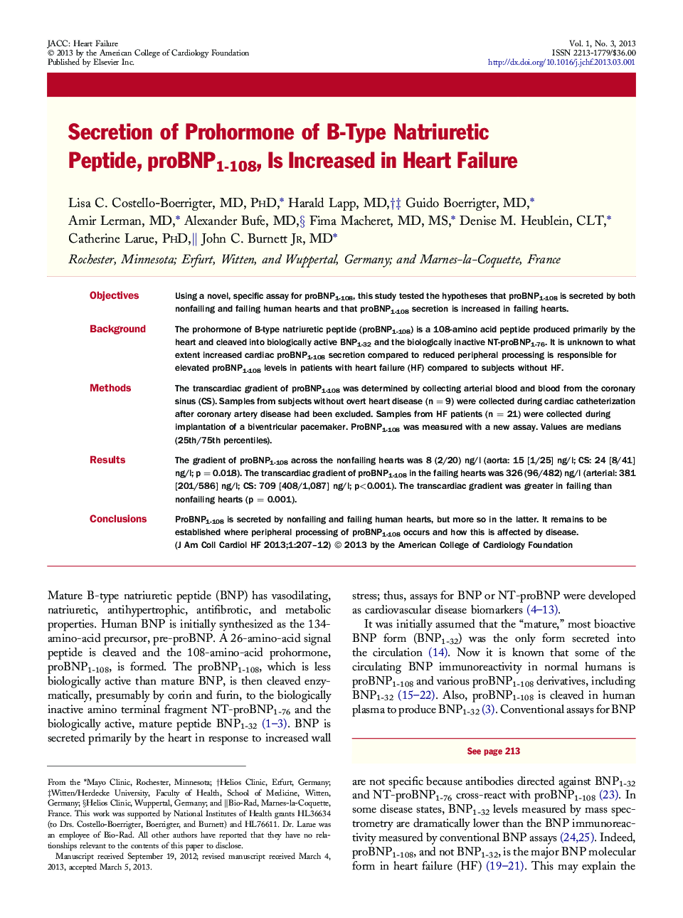 Secretion of Prohormone of B-Type Natriuretic Peptide, proBNP1-108, Is Increased in Heart Failure 