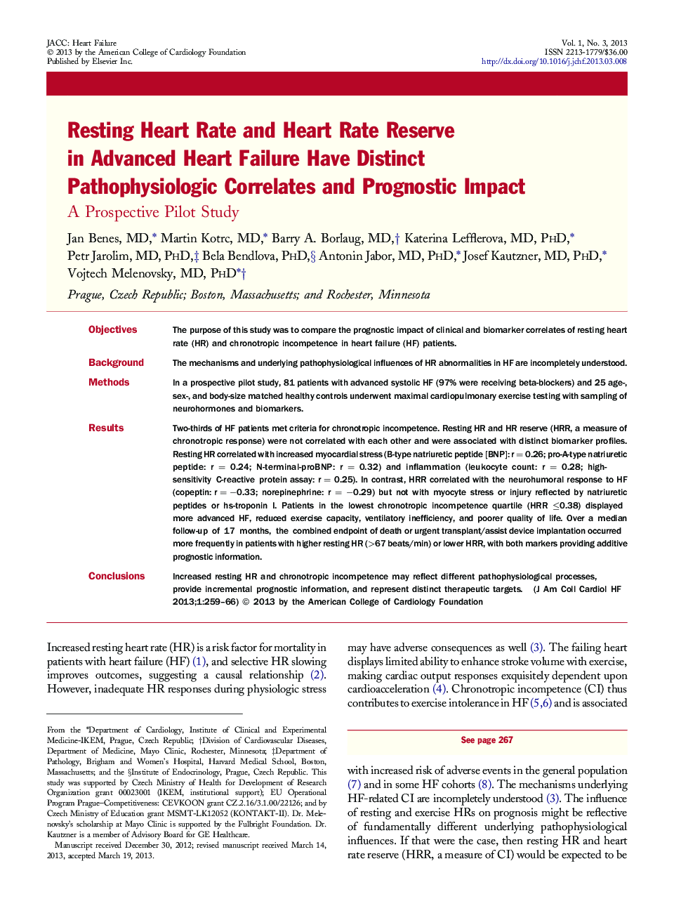Resting Heart Rate and Heart Rate Reserve in Advanced Heart Failure Have Distinct Pathophysiologic Correlates and Prognostic Impact : A Prospective Pilot Study