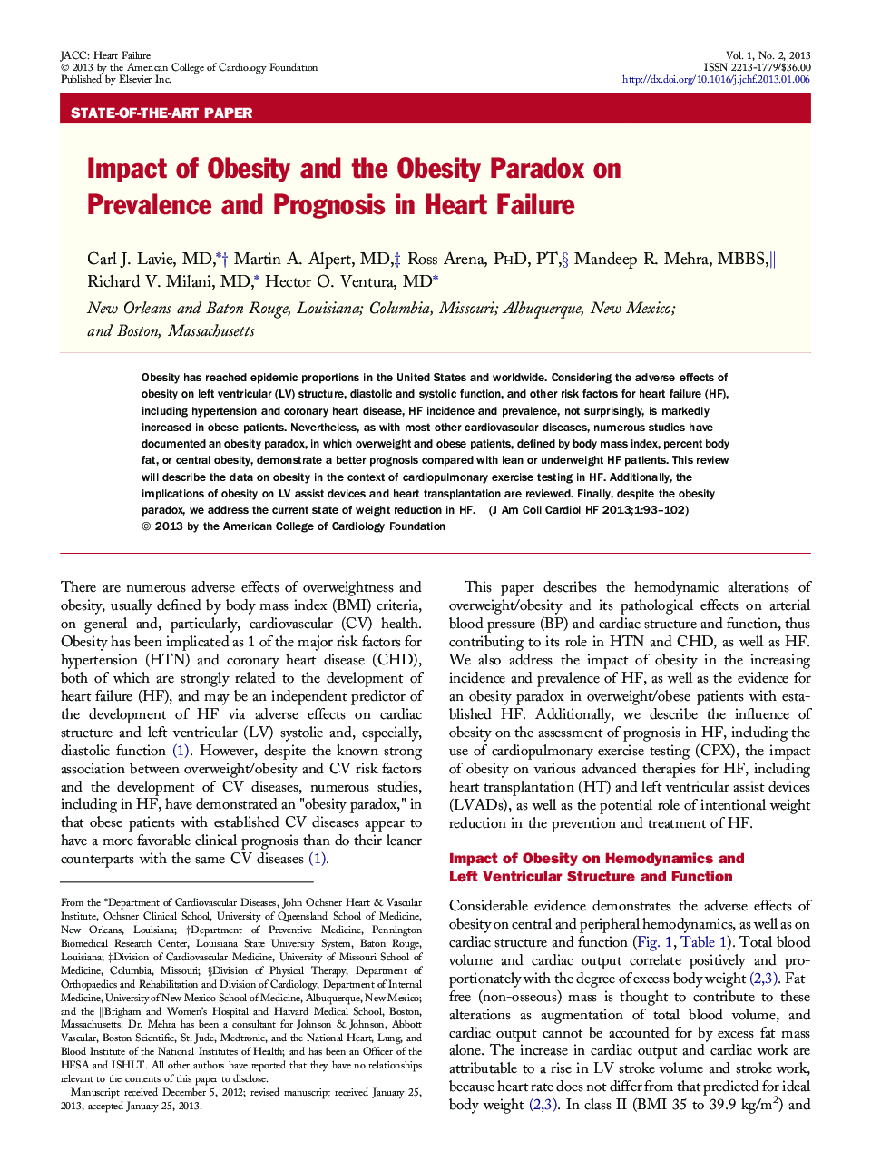 Impact of Obesity and the Obesity Paradox on Prevalence and Prognosis in Heart Failure 