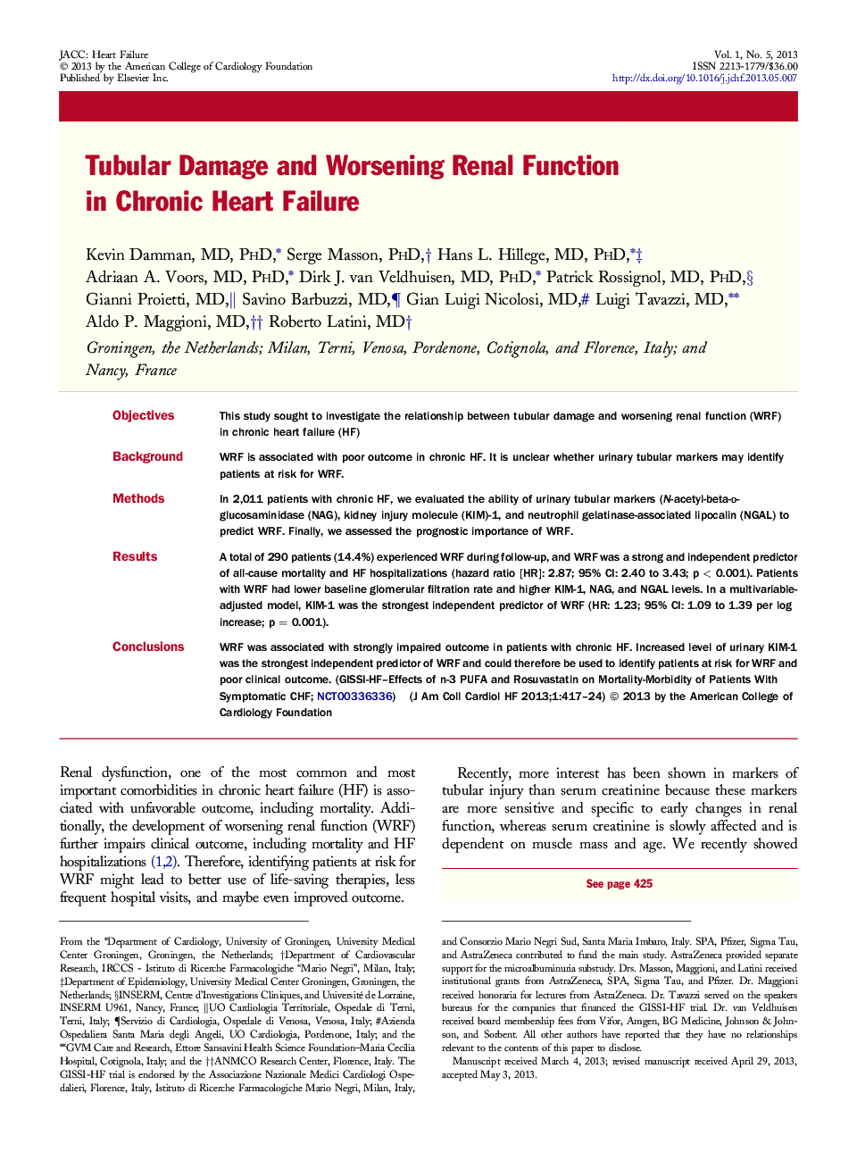 Tubular Damage and Worsening Renal Function in Chronic Heart Failure 