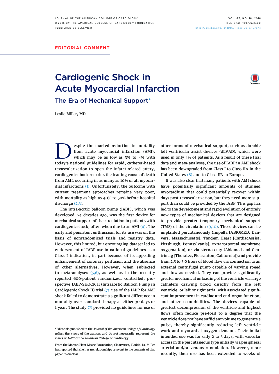 Cardiogenic Shock in AcuteÂ MyocardialÂ Infarction