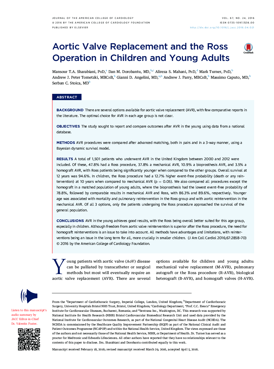 Aortic Valve Replacement and the Ross Operation in Children and Young Adults 