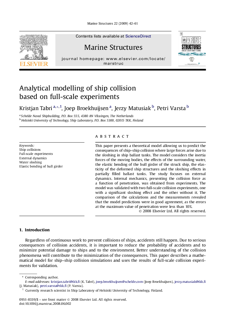 Analytical modelling of ship collision based on full-scale experiments