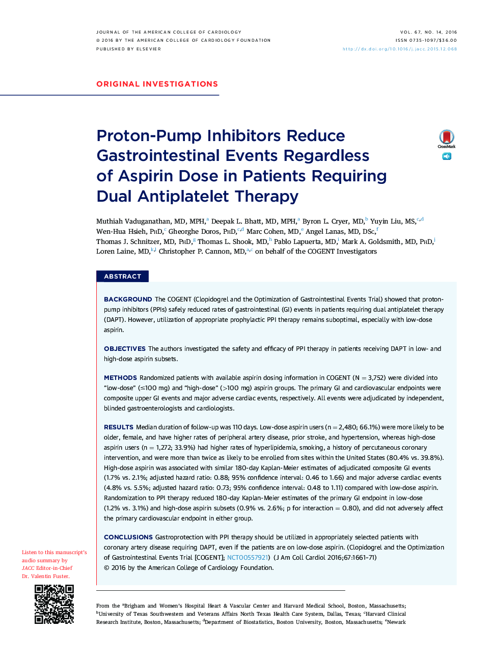 Proton-Pump Inhibitors Reduce Gastrointestinal Events Regardless of Aspirin Dose in Patients Requiring Dual Antiplatelet Therapy 