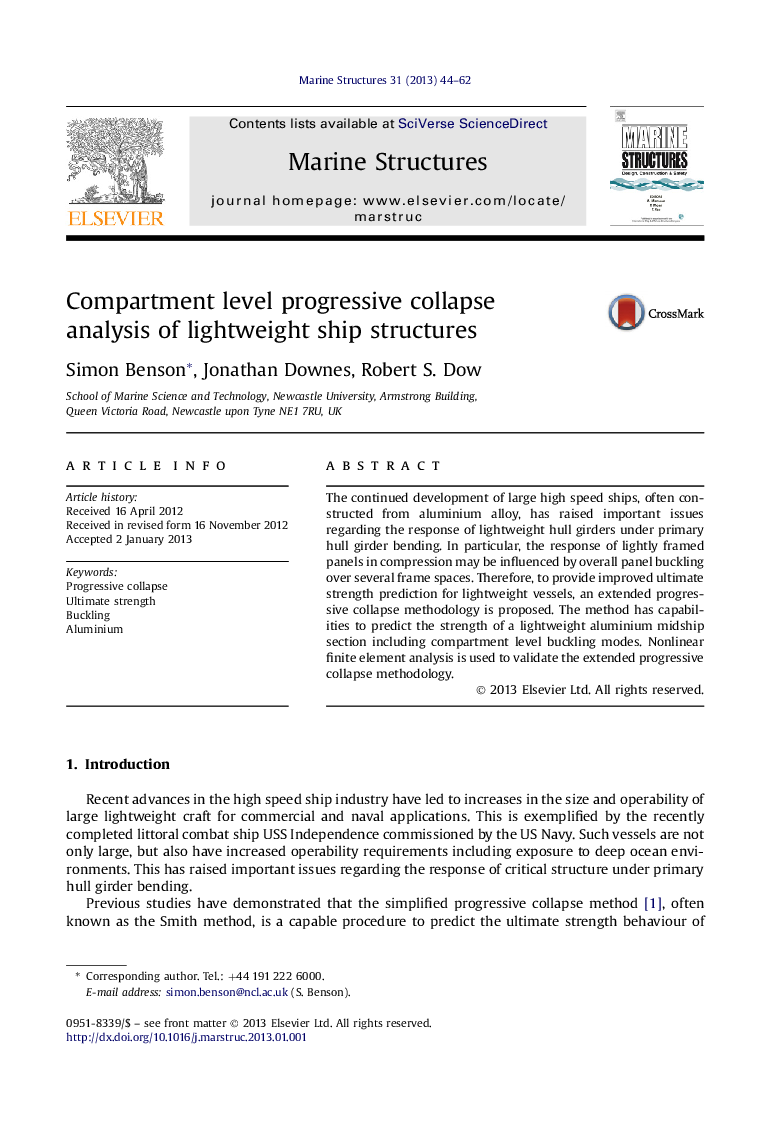 Compartment level progressive collapse analysis of lightweight ship structures