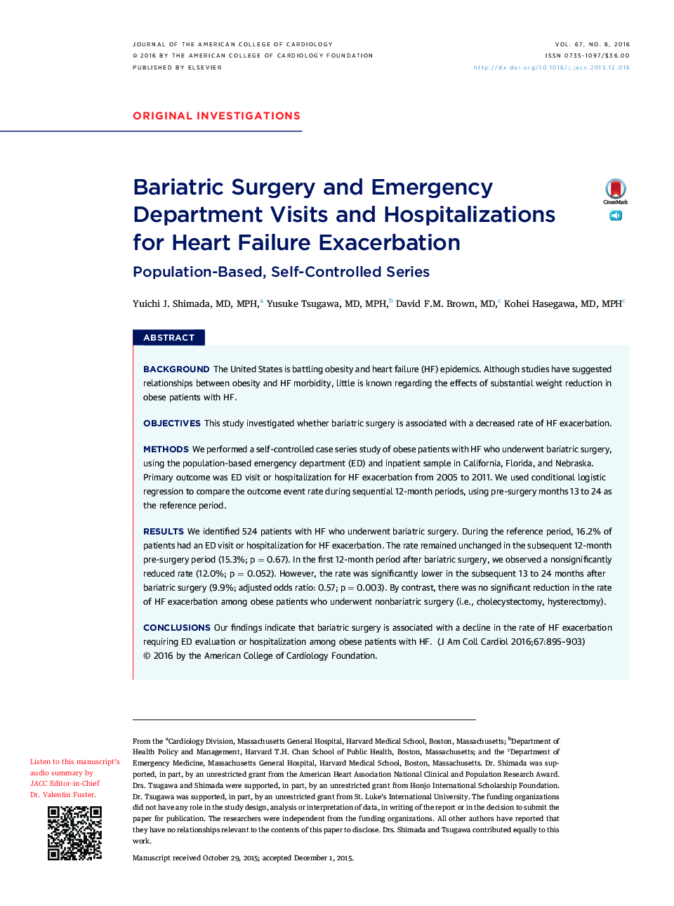 Bariatric Surgery and Emergency Department Visits and Hospitalizations for Heart Failure Exacerbation : Population-Based, Self-Controlled Series