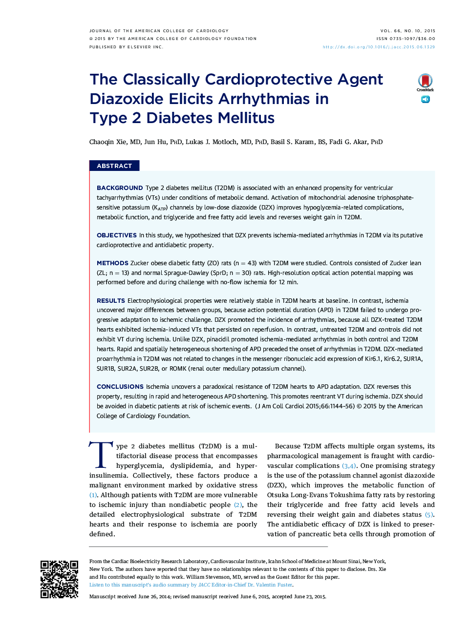 The Classically Cardioprotective Agent Diazoxide Elicits Arrhythmias in Type 2 Diabetes Mellitus 