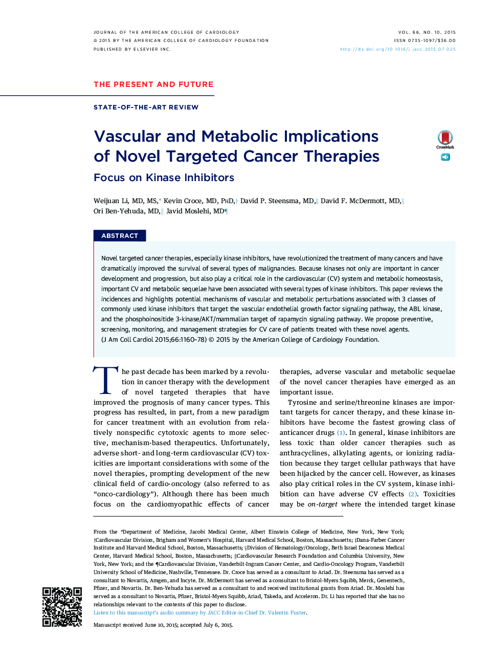 Vascular and Metabolic Implications of Novel Targeted Cancer Therapies : Focus on Kinase Inhibitors