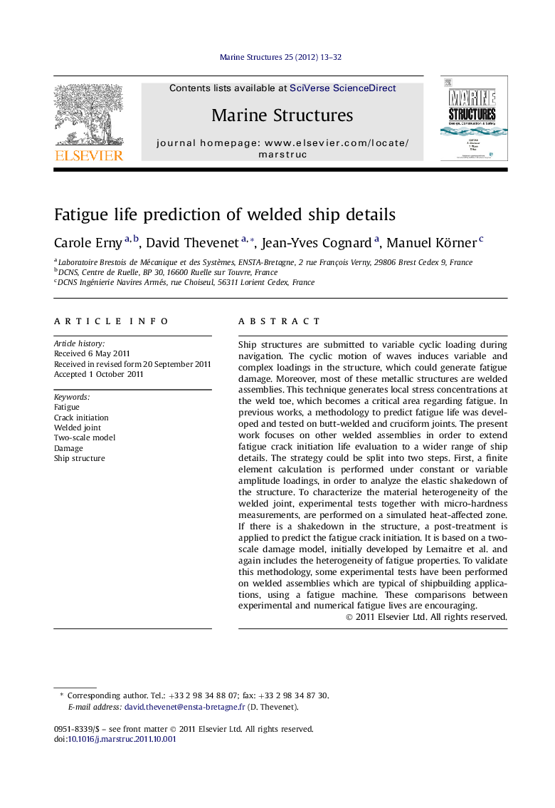 Fatigue life prediction of welded ship details