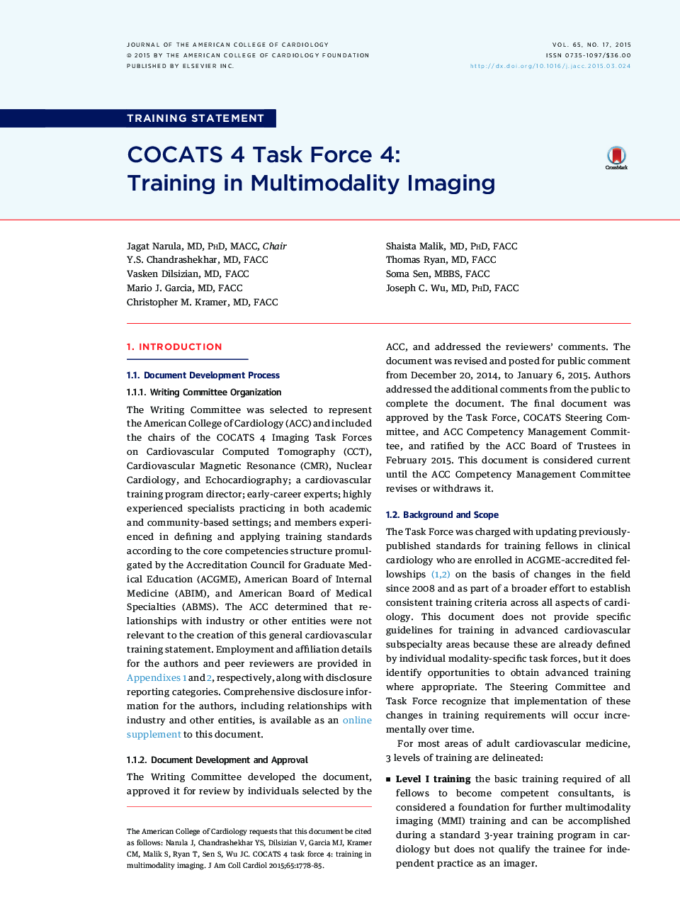 COCATS 4 Task Force 4: Training inÂ Multimodality Imaging