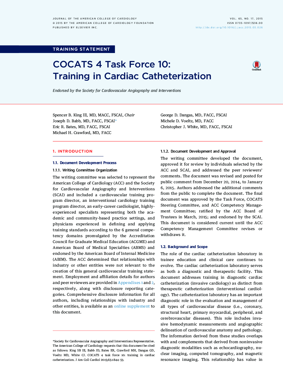 COCATS 4 Task Force 10: Training inÂ Cardiac Catheterization