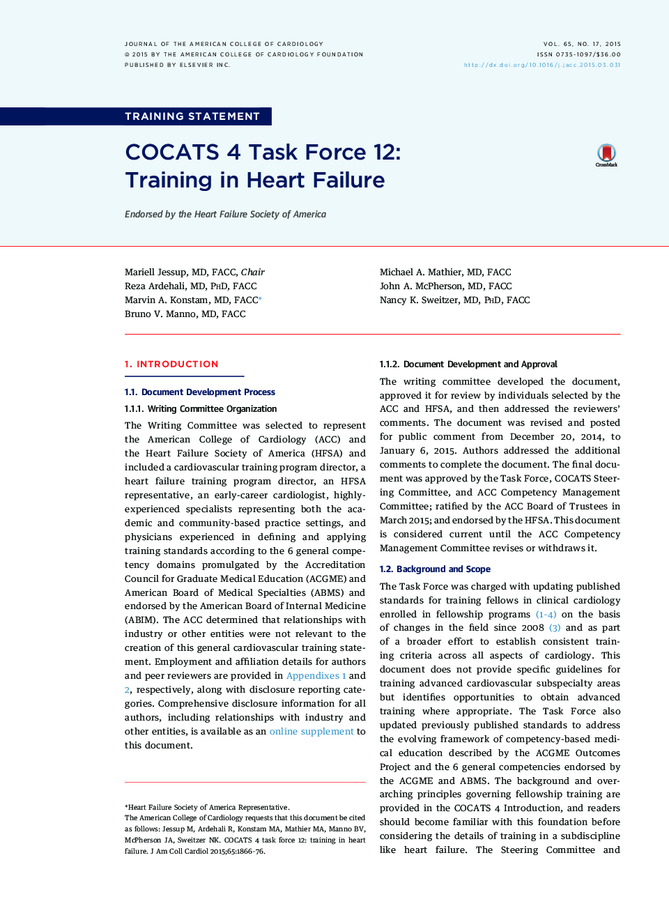 COCATS 4 Task Force 12: Training inÂ Heart Failure