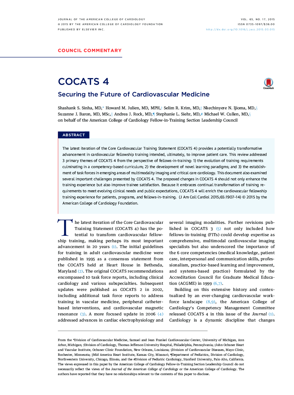 COCATS 4 : Securing the Future of Cardiovascular Medicine