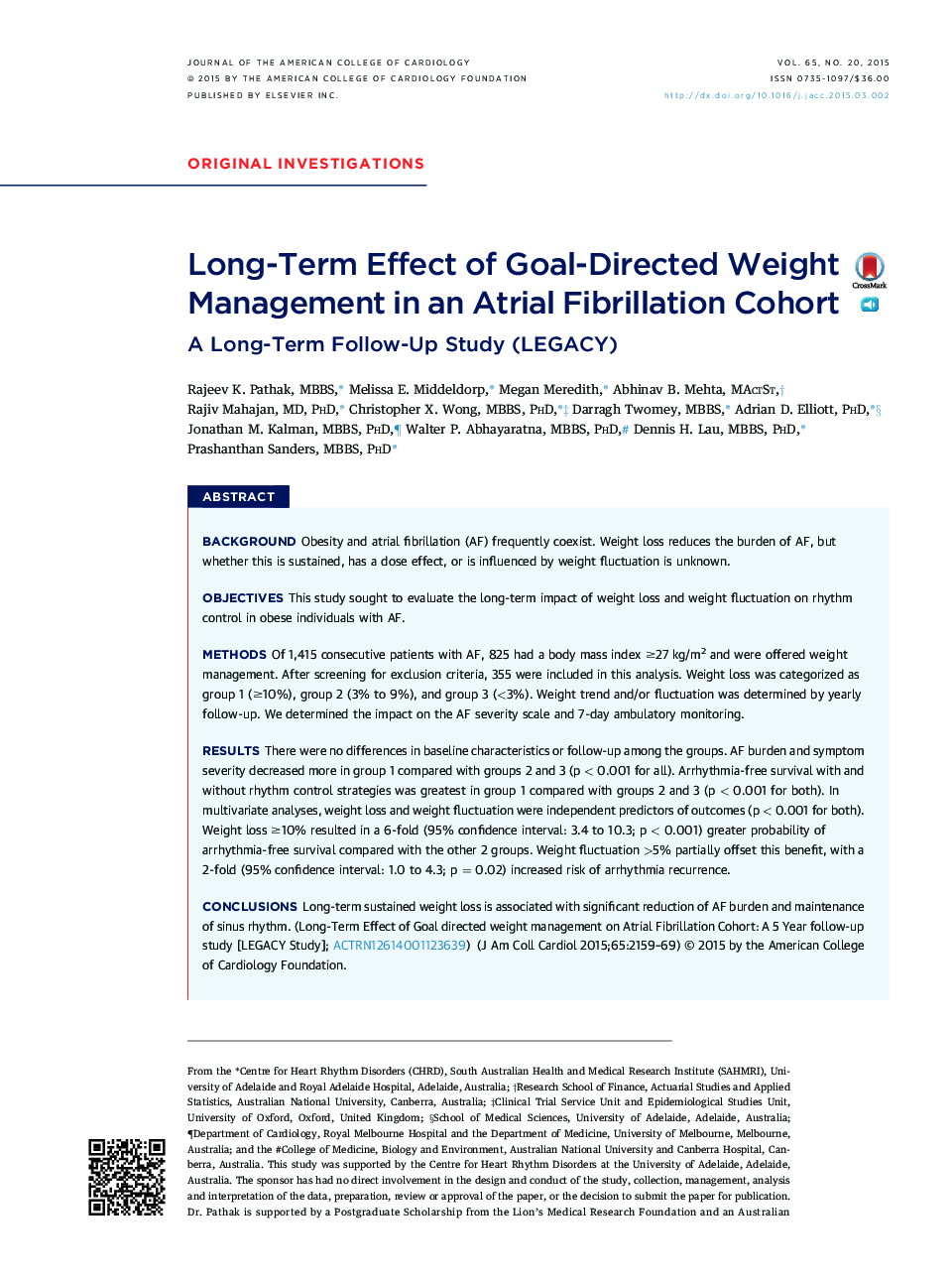 Long-Term Effect of Goal-Directed Weight Management in an Atrial Fibrillation Cohort : A Long-Term Follow-Up Study (LEGACY)