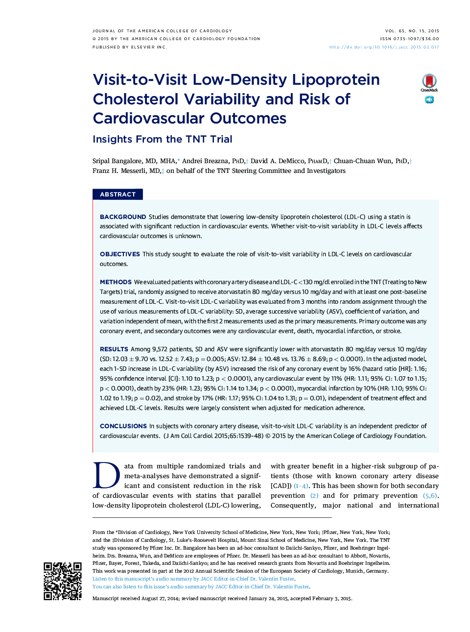 Visit-to-Visit Low-Density Lipoprotein Cholesterol Variability and Risk of Cardiovascular Outcomes : Insights From the TNT Trial