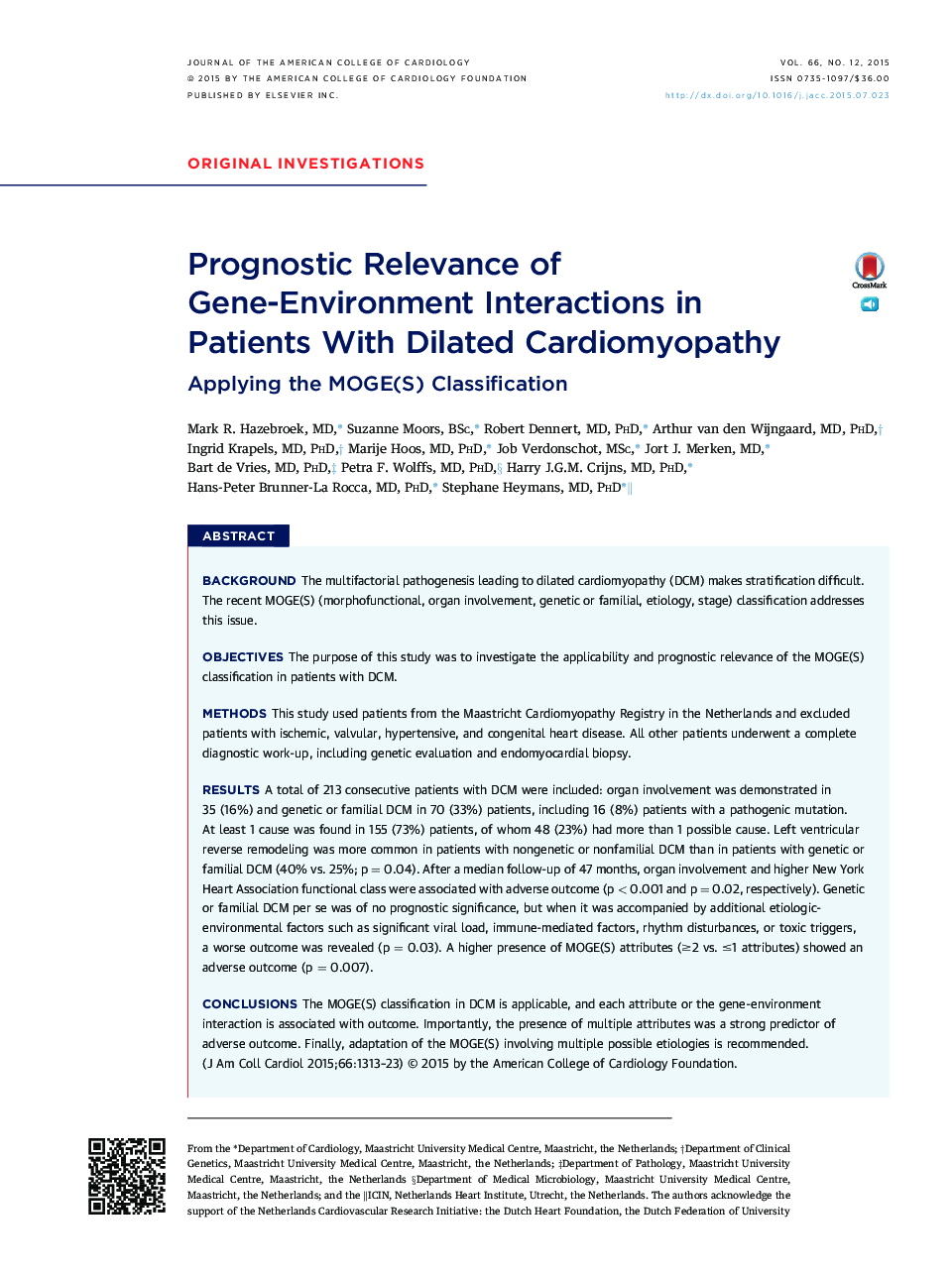 Prognostic Relevance of Gene-Environment Interactions in Patients With Dilated Cardiomyopathy : Applying the MOGE(S) Classification