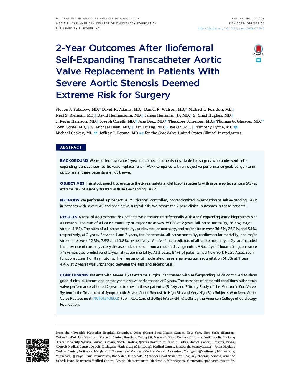 2-Year Outcomes After Iliofemoral Self-Expanding Transcatheter Aortic Valve Replacement in Patients With Severe Aortic Stenosis Deemed Extreme Risk for Surgery 