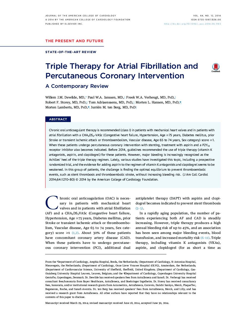 Triple Therapy for Atrial Fibrillation and Percutaneous Coronary Intervention : A Contemporary Review