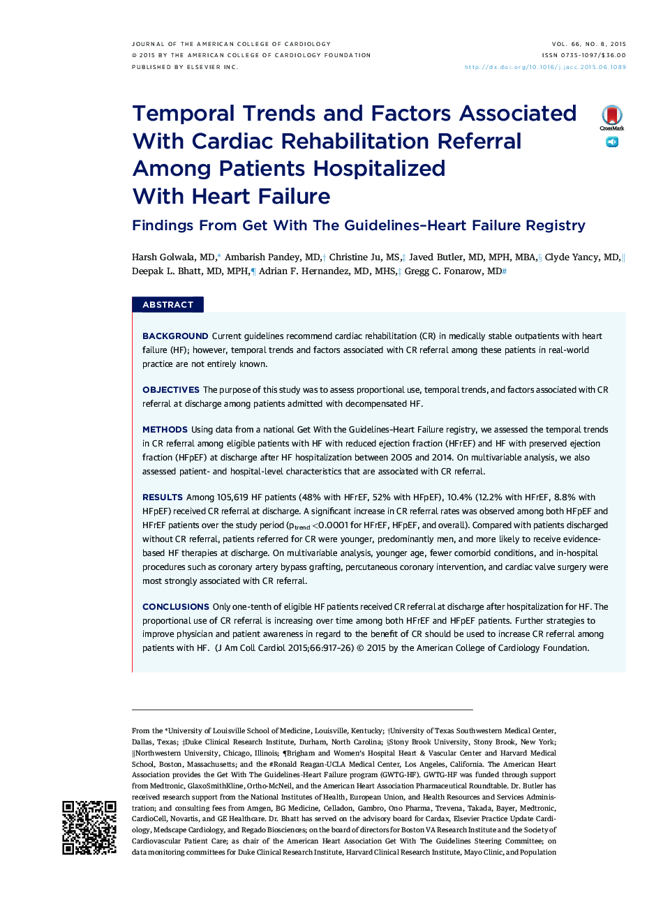 روند زمانی و عوامل مرتبط با توانبخشی قلب در میان بیماران بستری شده با نارسایی قلب: یافته های مربوط به رجیستری 
