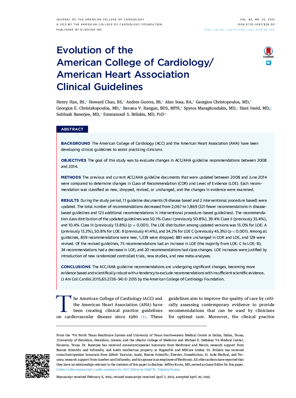 تکامل کالج آمریکایی قلب و عروق / انجمن قلب آمریکا راهنمای بالینی 