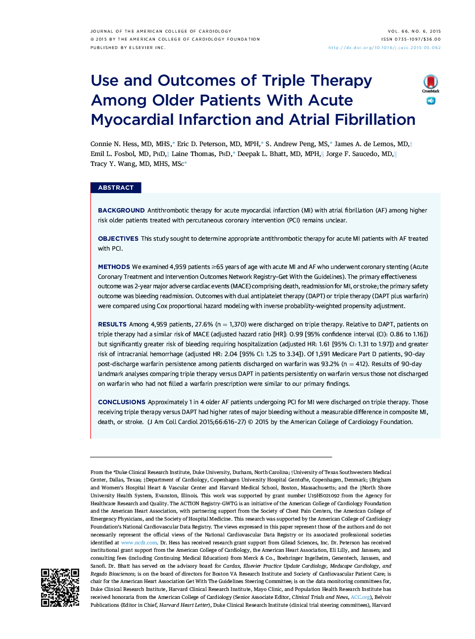 Use and Outcomes of Triple Therapy Among Older Patients With Acute Myocardial Infarction and Atrial Fibrillation 