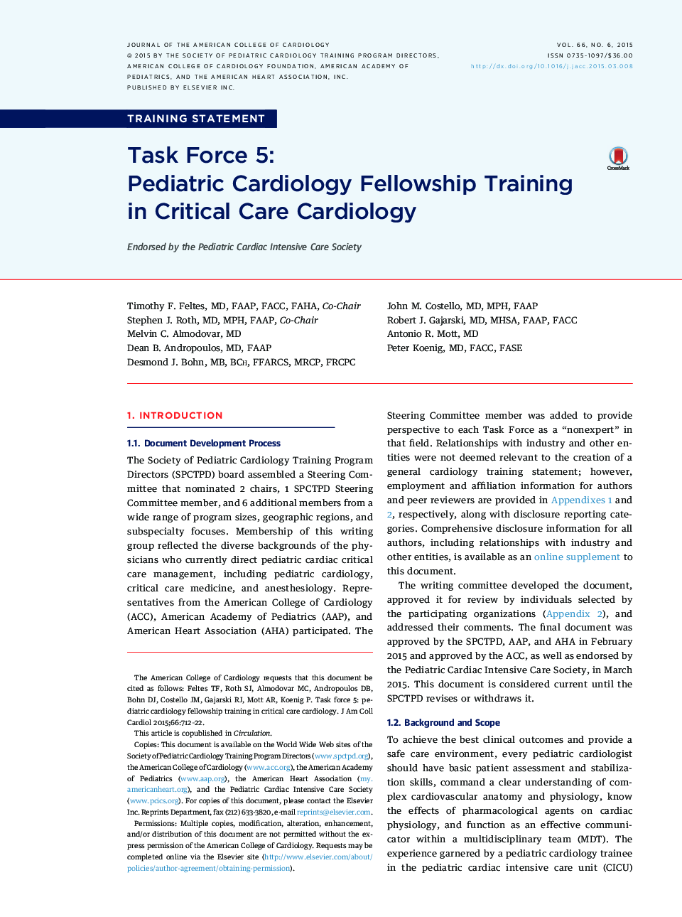 Task Force 5: Pediatric Cardiology Fellowship Training in Critical Care Cardiology