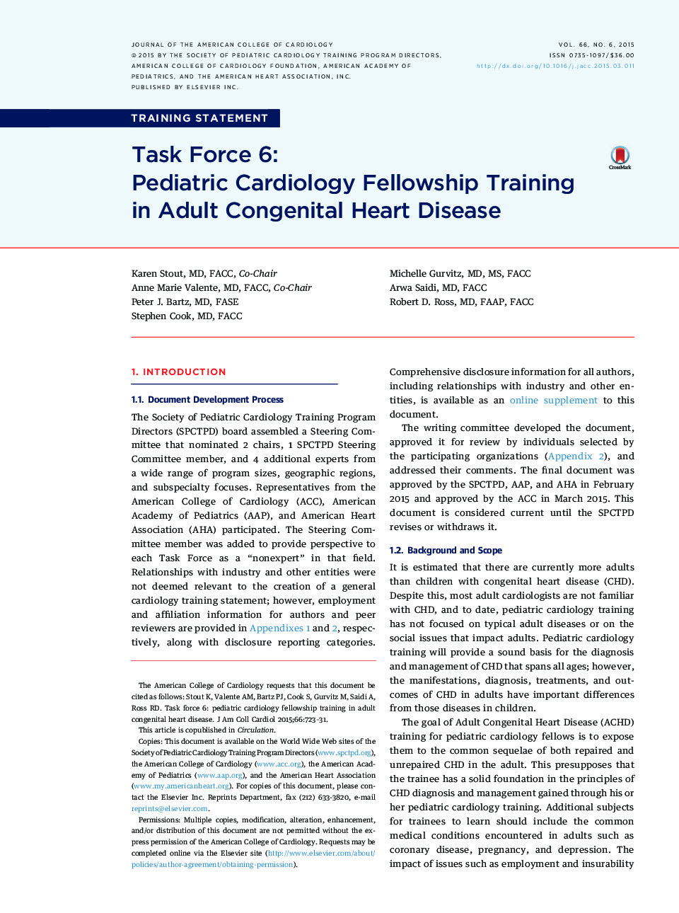 Task Force 6: Pediatric Cardiology Fellowship Training in Adult Congenital Heart Disease