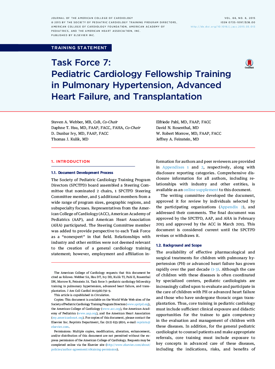 Task Force 7: Pediatric Cardiology Fellowship Training in Pulmonary Hypertension, Advanced Heart Failure, and Transplantation