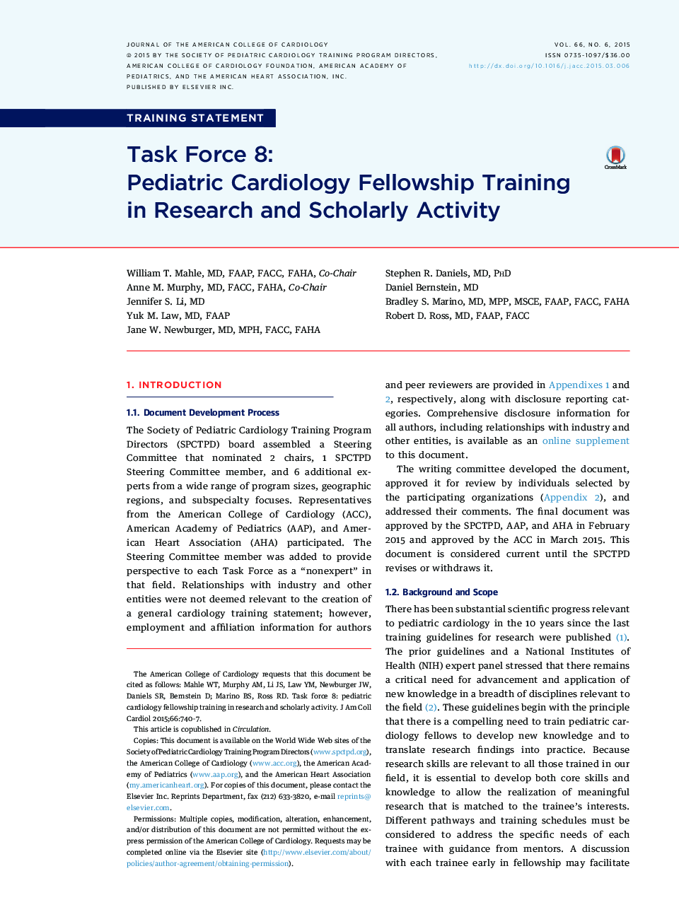 Task Force 8: Pediatric Cardiology Fellowship Training in Research andÂ Scholarly Activity