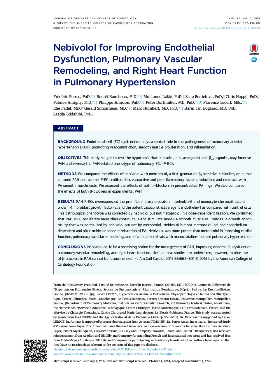 Nebivolol for Improving Endothelial Dysfunction, Pulmonary Vascular Remodeling, and Right Heart Function in Pulmonary Hypertension 
