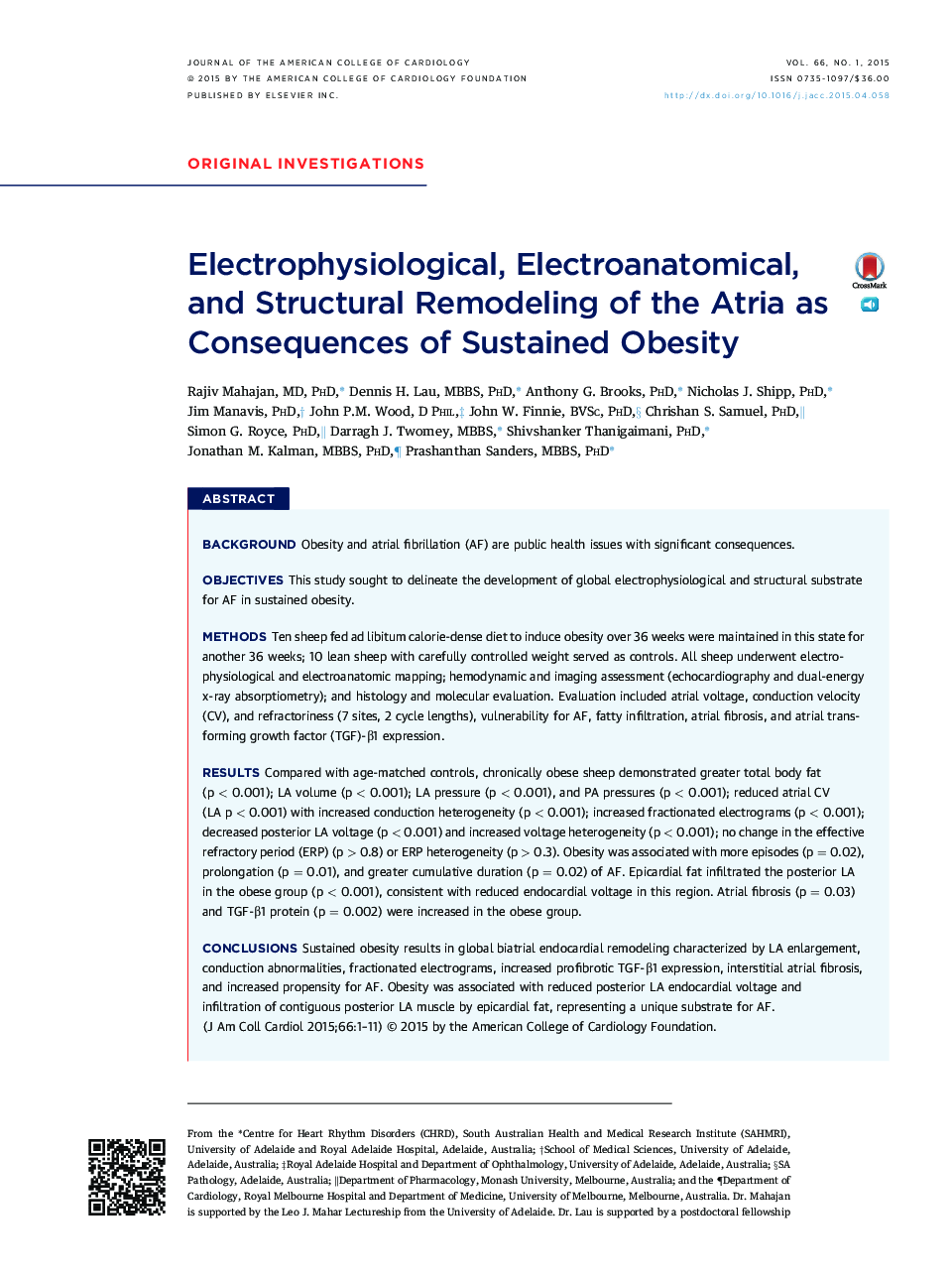 Electrophysiological, Electroanatomical, and Structural Remodeling of the Atria as Consequences of Sustained Obesity 