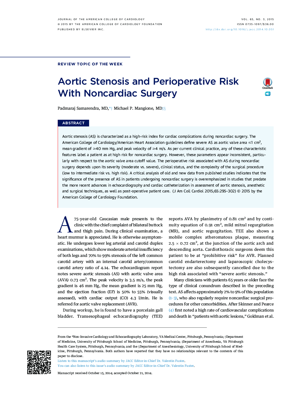 Aortic Stenosis and Perioperative Risk With Noncardiac Surgery 