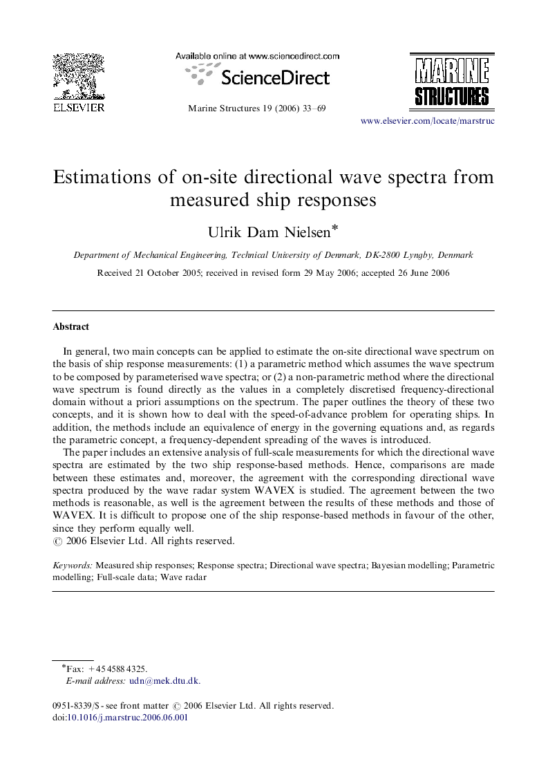 Estimations of on-site directional wave spectra from measured ship responses