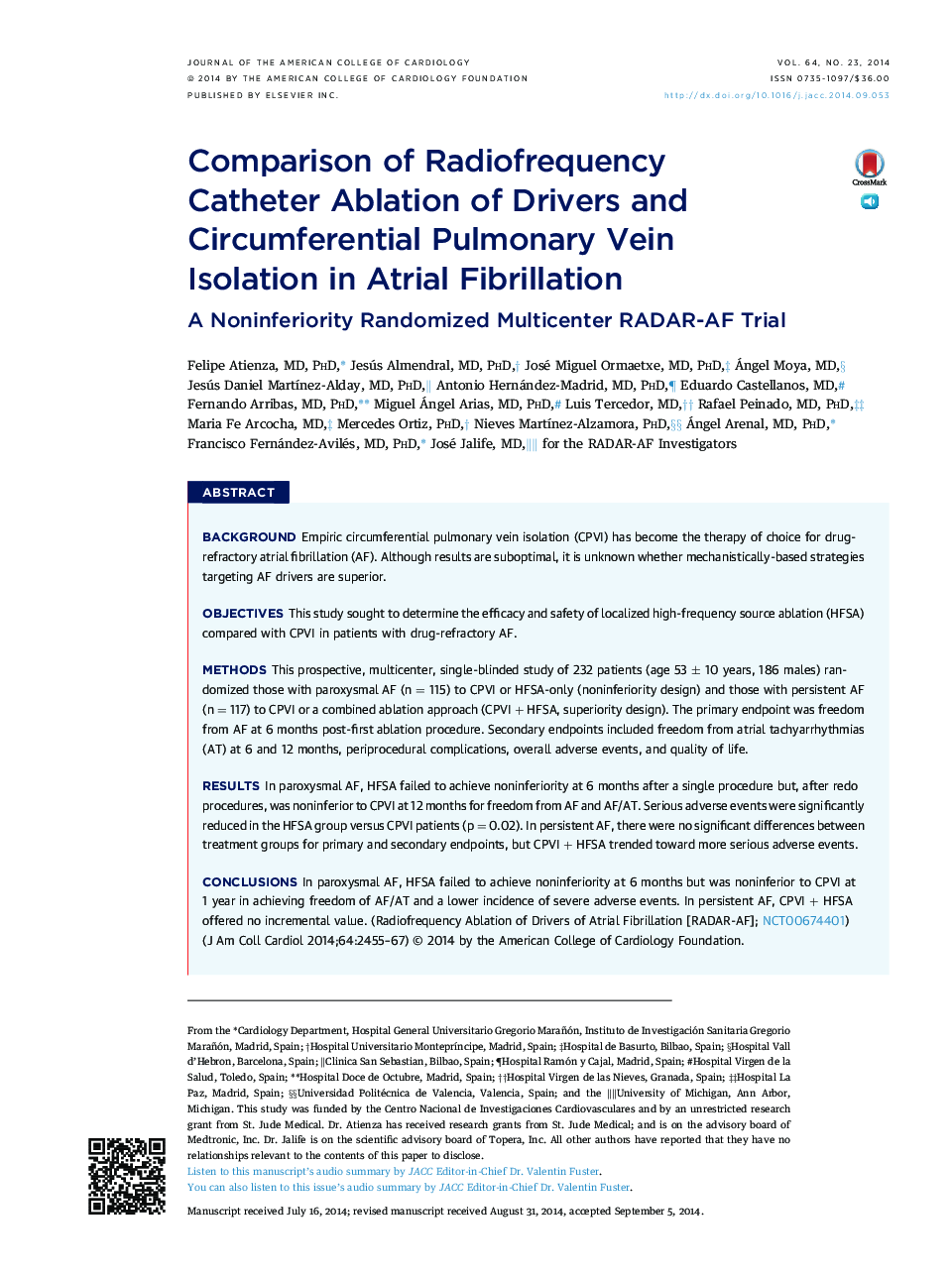 Comparison of Radiofrequency Catheter Ablation of Drivers and Circumferential Pulmonary Vein Isolation in Atrial Fibrillation : A Noninferiority Randomized Multicenter RADAR-AF Trial