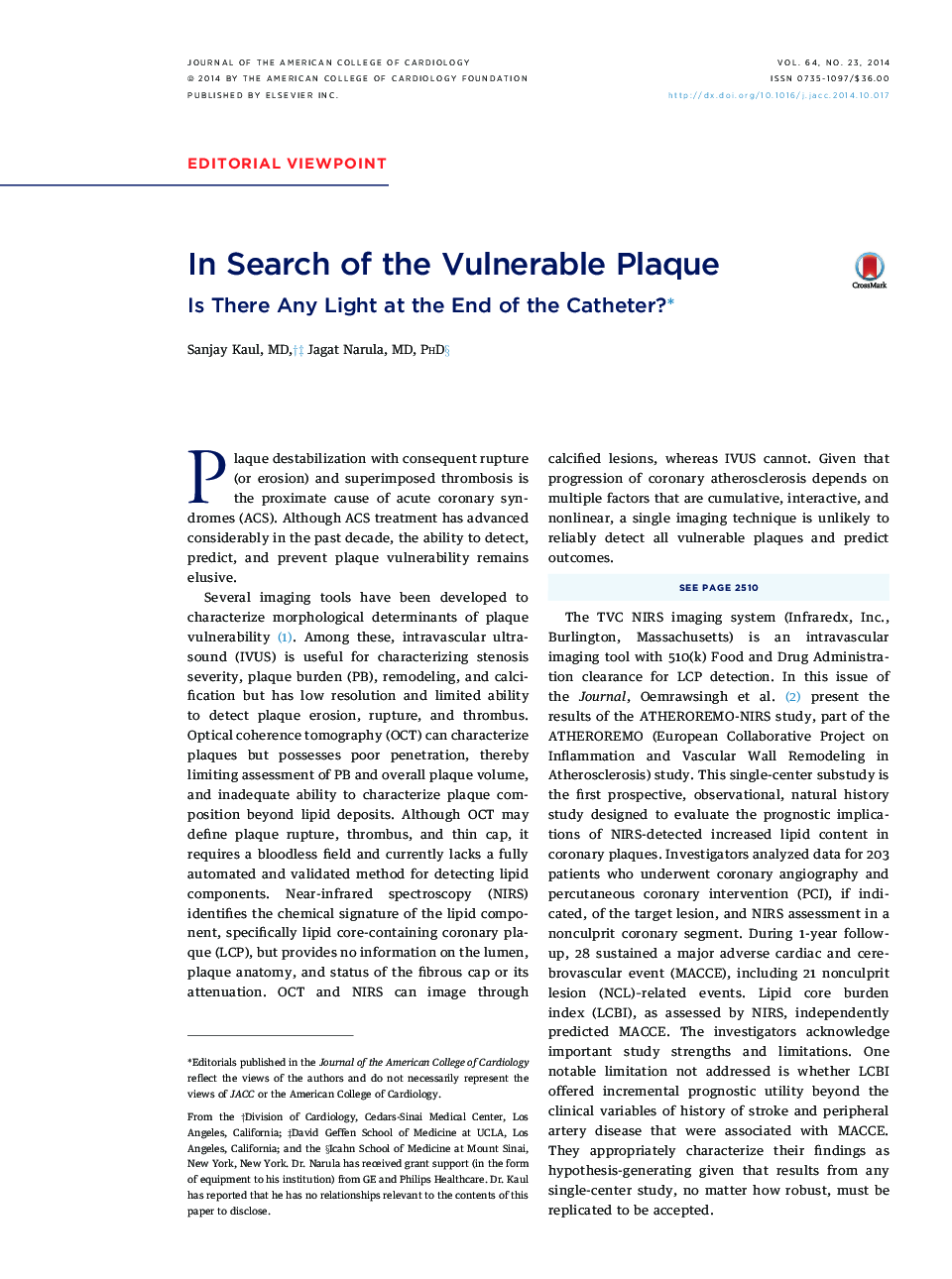 In Search of the Vulnerable Plaque