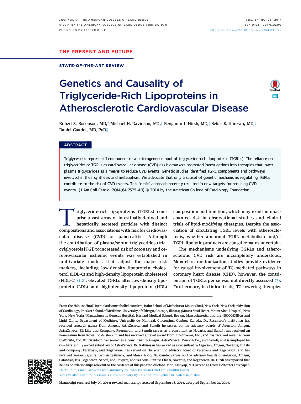 Genetics and Causality of Triglyceride-Rich Lipoproteins in Atherosclerotic Cardiovascular Disease 