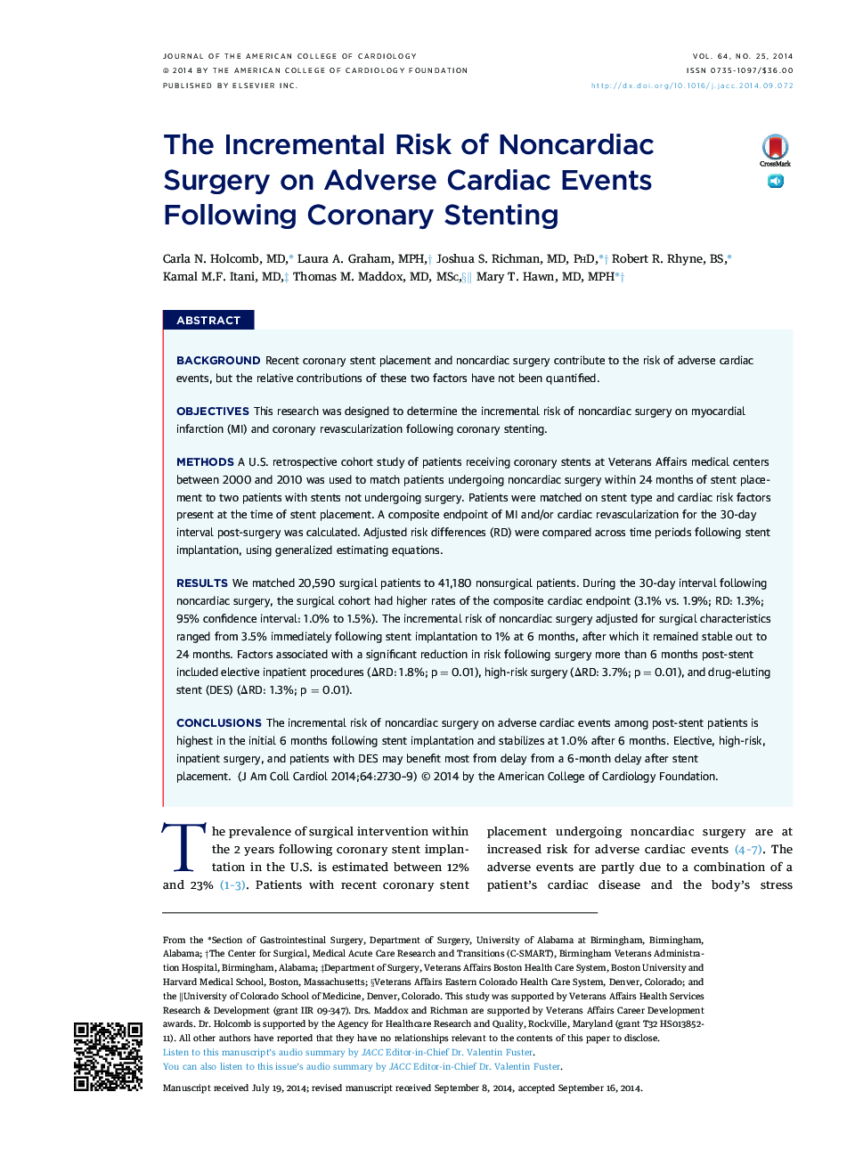 خطر افزایشی جراحی غیرارادی در رویدادهای قلبی عروقی پس از استنت گذاری کرونر 