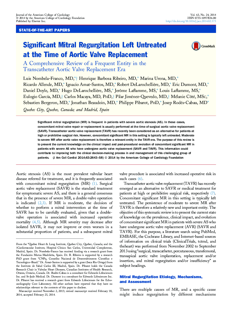 Significant Mitral Regurgitation Left Untreated at the Time of Aortic Valve Replacement : A Comprehensive Review of a Frequent Entity in the Transcatheter Aortic Valve Replacement Era