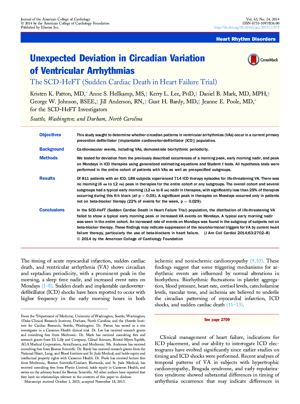 Unexpected Deviation in Circadian Variation of Ventricular Arrhythmias : The SCD-HeFT (Sudden Cardiac Death in Heart Failure Trial)