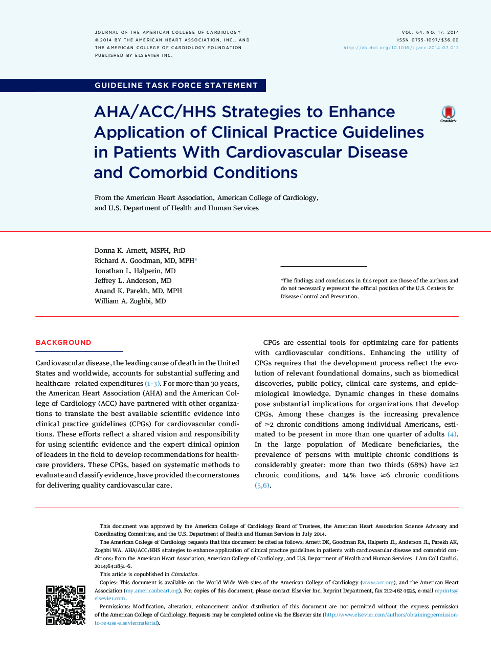 AHA/ACC/HHS Strategies to Enhance Application of Clinical Practice Guidelines in Patients With Cardiovascular Disease and Comorbid Conditions