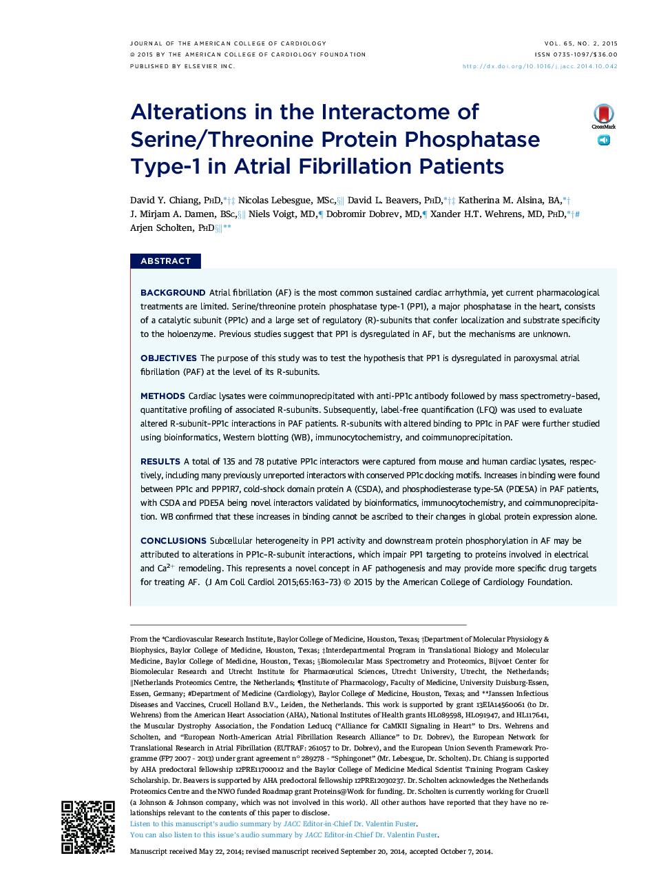 Alterations in the Interactome of Serine/Threonine Protein Phosphatase Type-1 in Atrial Fibrillation Patients 