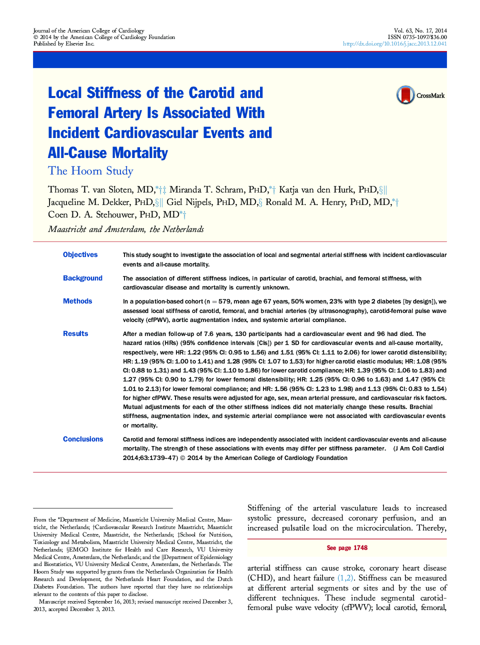 Local Stiffness of the Carotid and Femoral Artery Is Associated With Incident Cardiovascular Events and All-Cause Mortality : The Hoorn Study