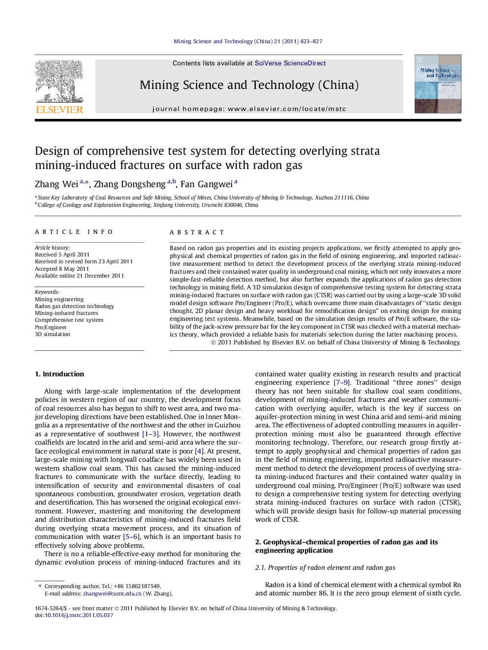 Design of comprehensive test system for detecting overlying strata mining-induced fractures on surface with radon gas