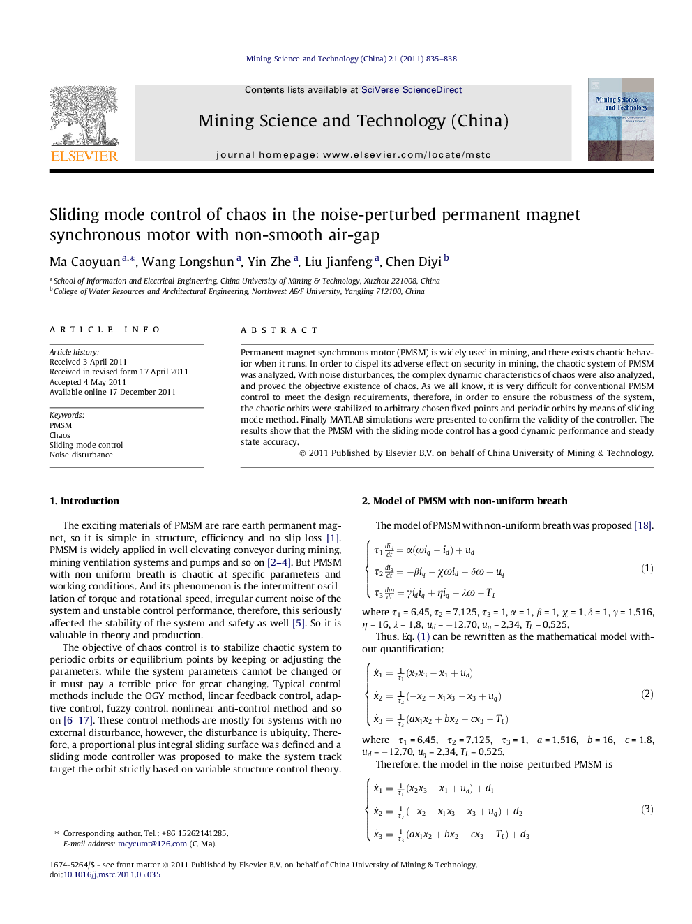 Sliding mode control of chaos in the noise-perturbed permanent magnet synchronous motor with non-smooth air-gap