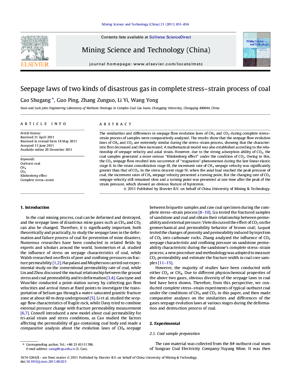 Seepage laws of two kinds of disastrous gas in complete stress–strain process of coal