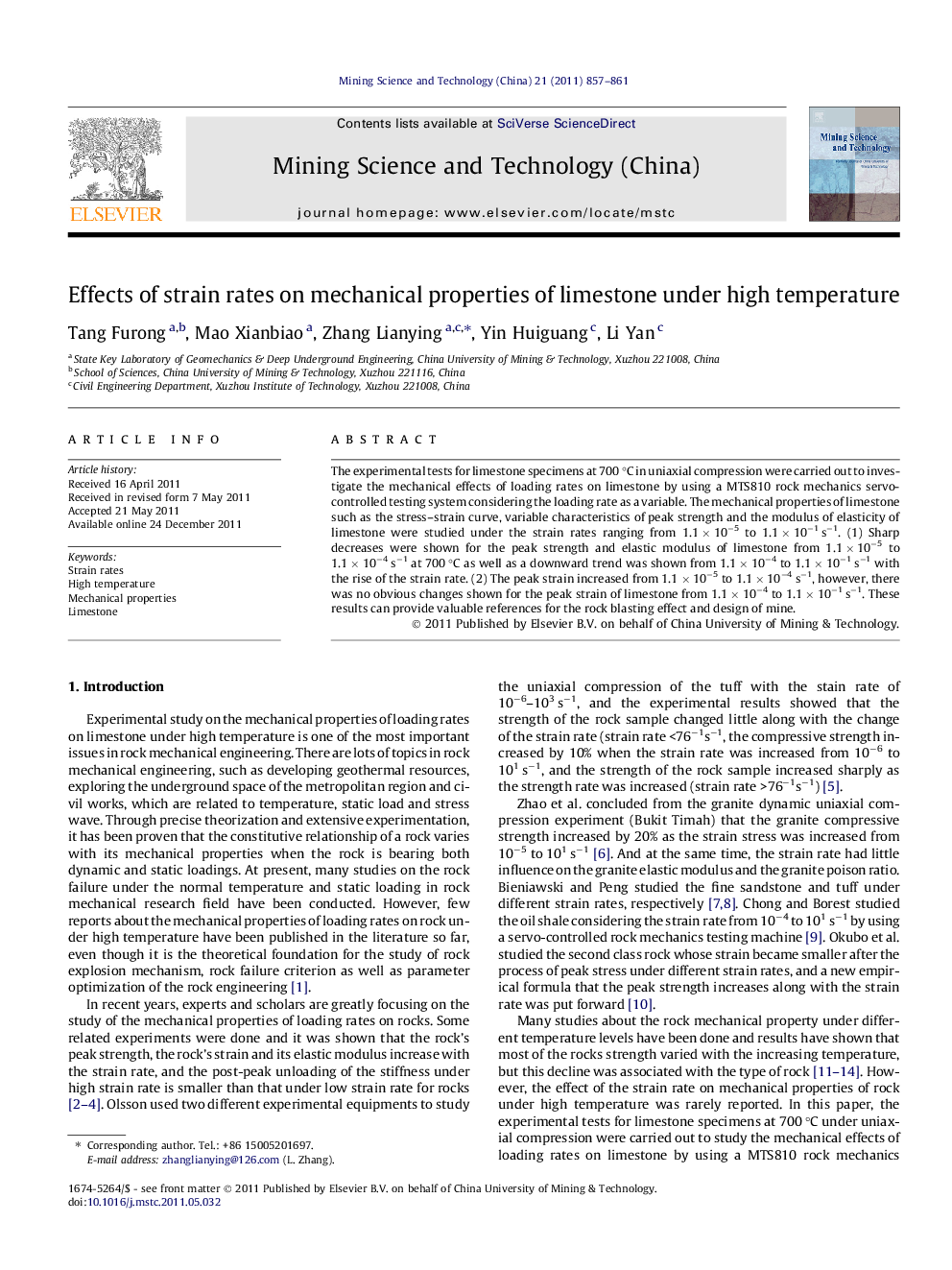 Effects of strain rates on mechanical properties of limestone under high temperature