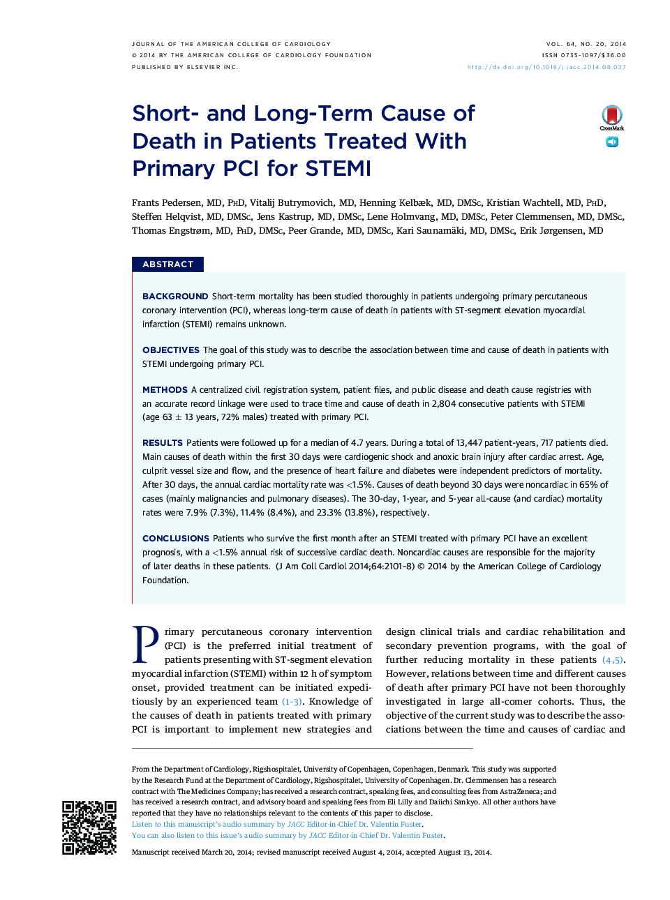 Short- and Long-Term Cause of Death in Patients Treated With Primary PCI for STEMI 