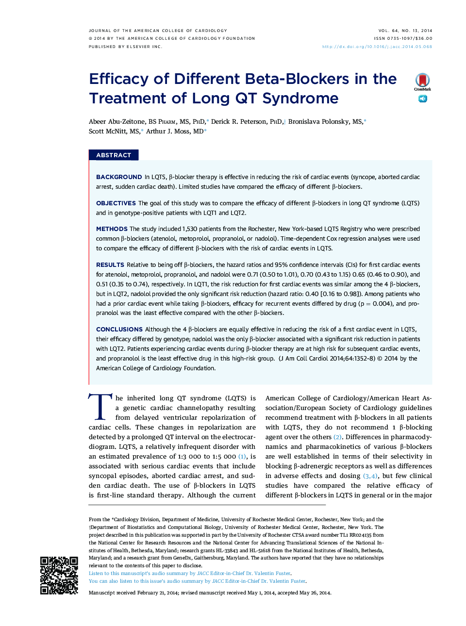 Efficacy of Different Beta-Blockers in the Treatment of Long QT Syndrome 