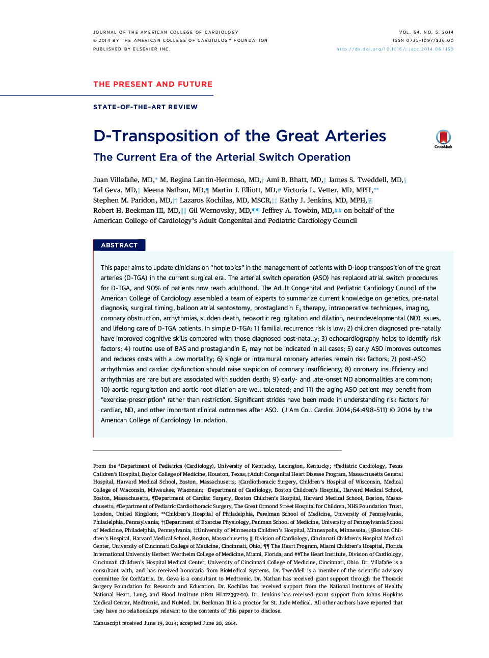 D-Transposition of the Great Arteries : The Current Era of the Arterial Switch Operation