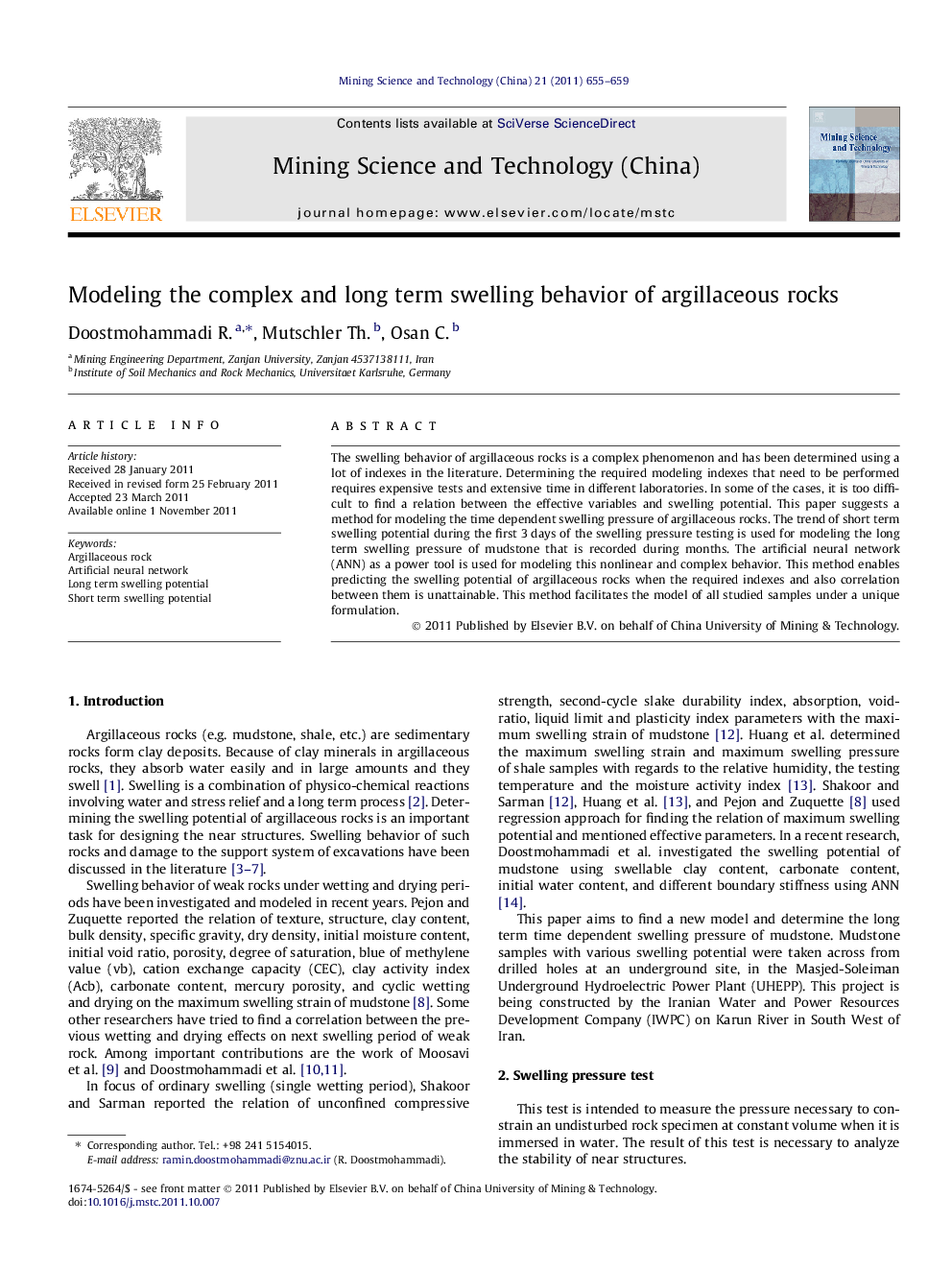 Modeling the complex and long term swelling behavior of argillaceous rocks